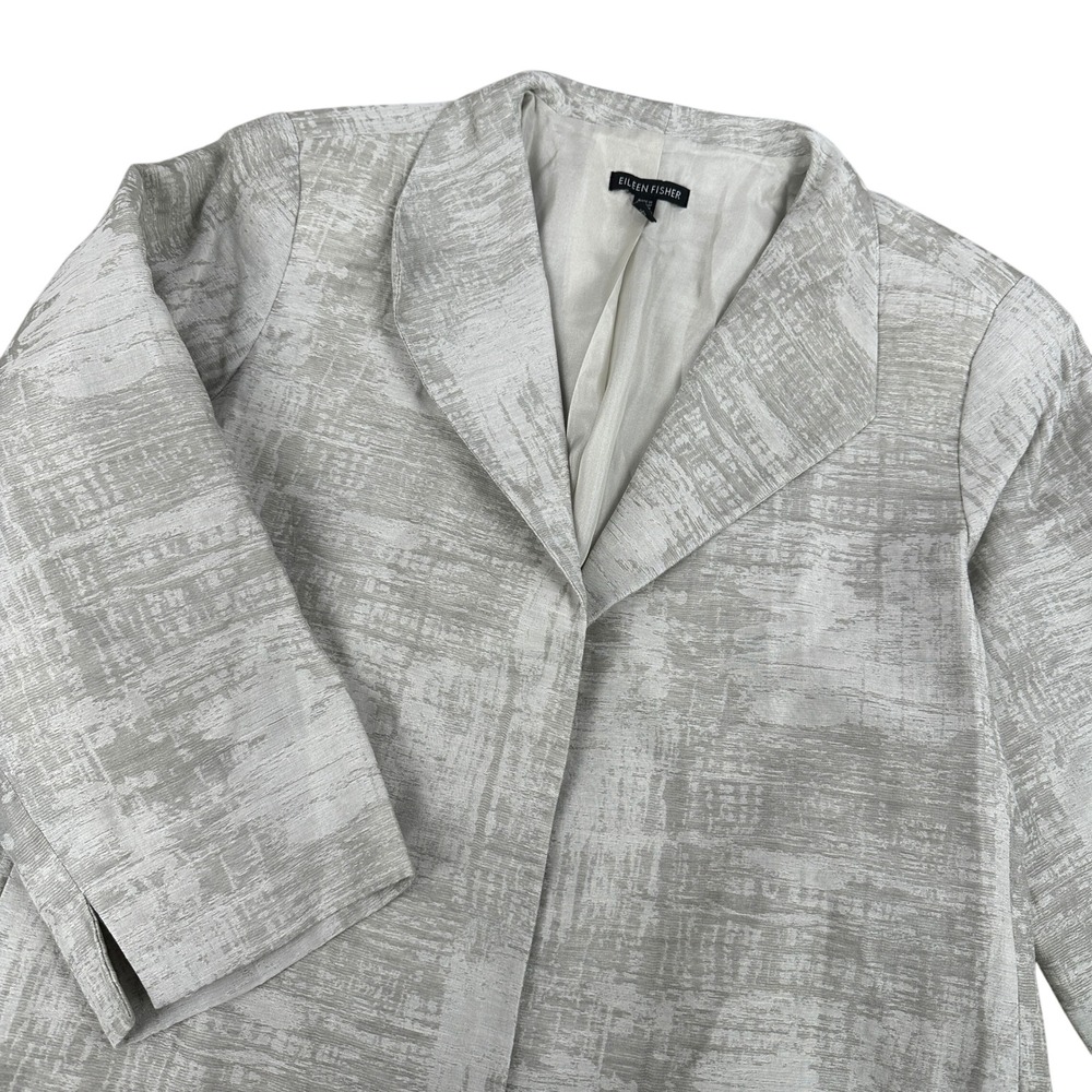 Eileen Fisher Textured Linen Blend Blazer Jacket XL/TG Beige Neutral Open Front